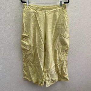 Flax Wide Leg Capri Pants Linen Size Medium / 20 Inch Inseam High Rise Cargo